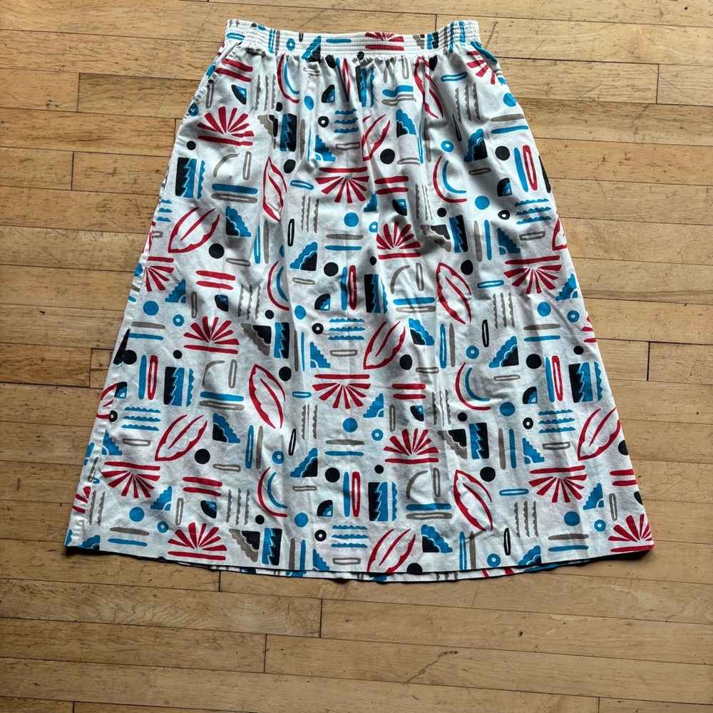 Red grey  and Blue  A-Line vintage Midi Skirt
